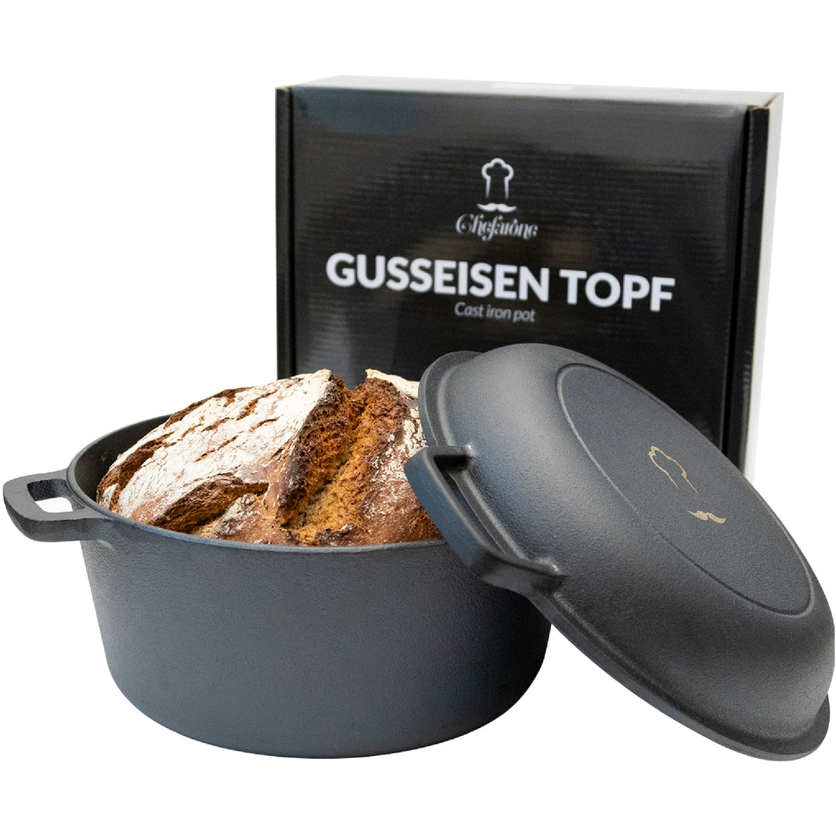 Chefarone Gietijzeren Pan - Voor Braden, Smoren, Koken en Bakken - Fornuis en Oven - Inclusief Deksel - Tot 300°C