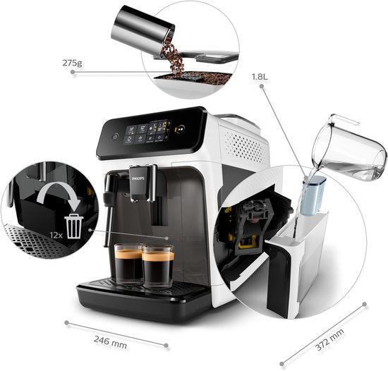 Philips 1200 series - EP1223/00 - Volautomatische espressomachine - Volautomatische koffiemachine - 15 bar - Wit