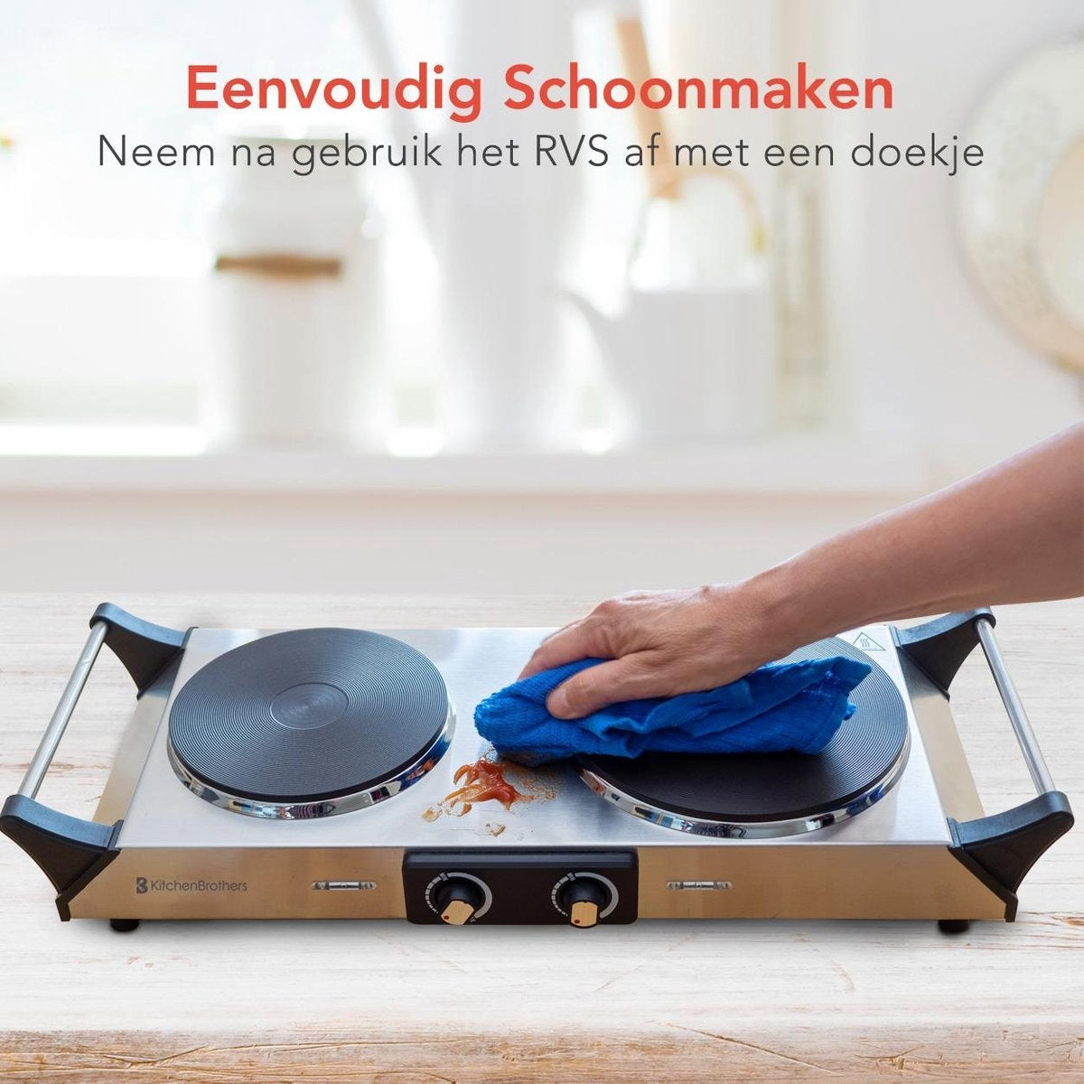 KitchenBrothers Elektrische Kookplaat - 2 Pits - 2500W - RVS