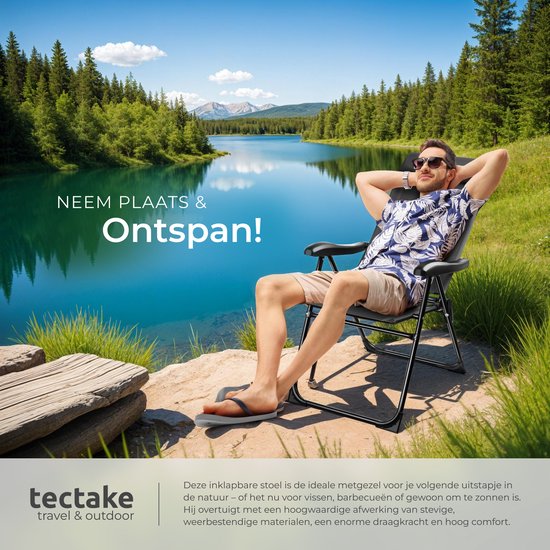 tectake® Campingstoel - Inklapbaar - 7-voudig verstelbare rugleuning - Tuinstoel - Relaxstoel met ligstand - Staal met aluminium frame - Set van 2 - Antraciet