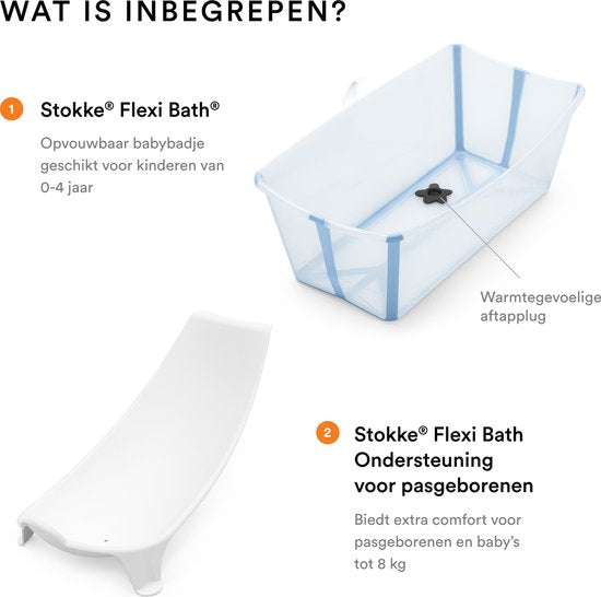 Stokke Flexi Bath (Ocean Blue) met ondersteuning voor pasgeborenen - Duurzaam en gemakkelijk op te bergen - Handig voor thuis of op reis - Voor baby’s en kleuters en tot 4 jaar