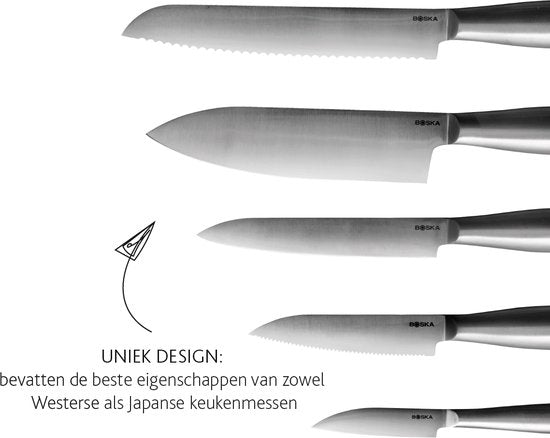 Boska Messenset Copenhagen - Keukenmessen van 5 - Voor elk type voedsel - Uniek design - Vaatwasserbestendig - RVS
