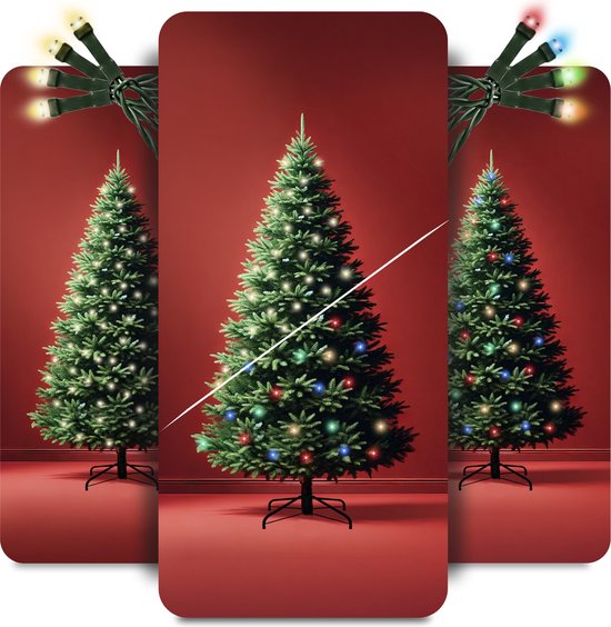 PristinePine Nordic Forest Fir - Volle Kerstboom met LED-verlichting (917 takken) - Kunstkerstboom inclusief opbergtas en handschoenen - 280 Gekleurde en Warm witte lampjes - Bediening via app - 180 cm
