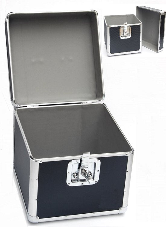 Vinyl koffer LP koffer voor 70 tot 100 platen afsluitbaar zwart aluminium