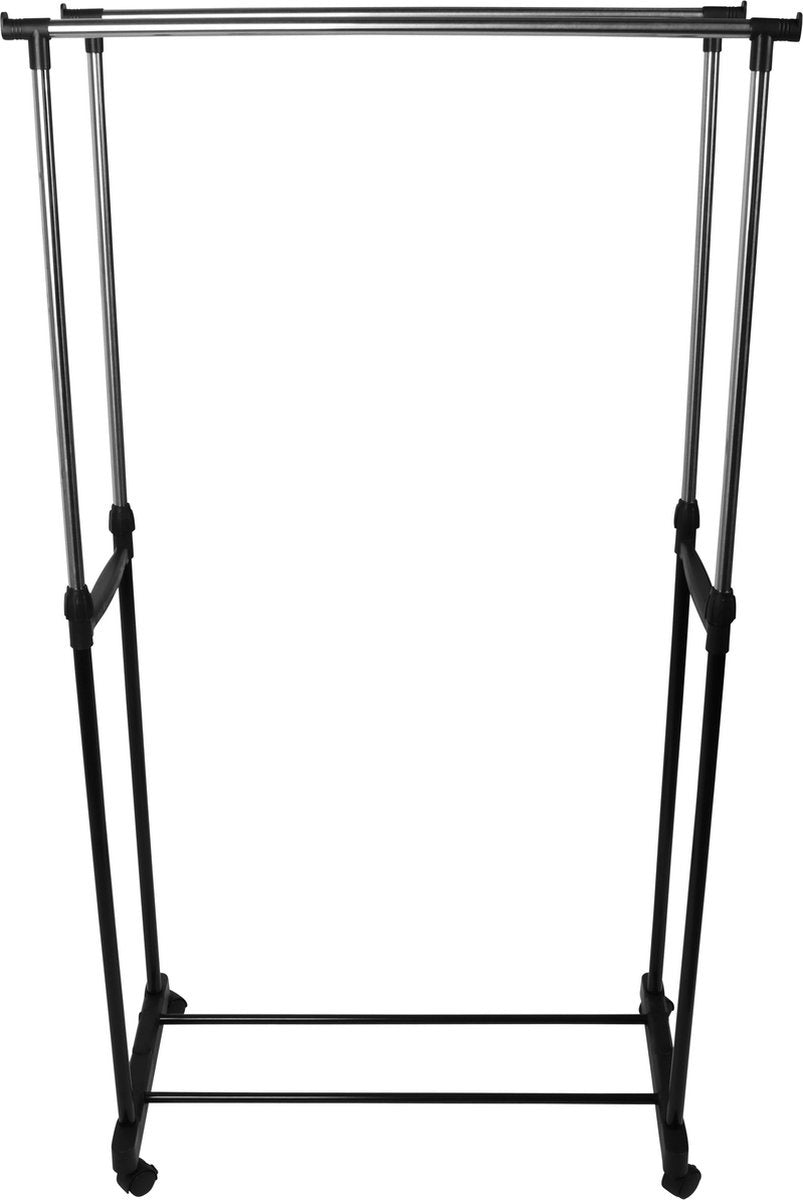 Niceey Kledingrek op Wieltjes - Verstelbaar Hoogte 90-160 cm - 130 KG Draagcapaciteit - Kleding Rek op Wielen - Kledingrek Metaal - Kledingrek Slaapkamer - Zwart