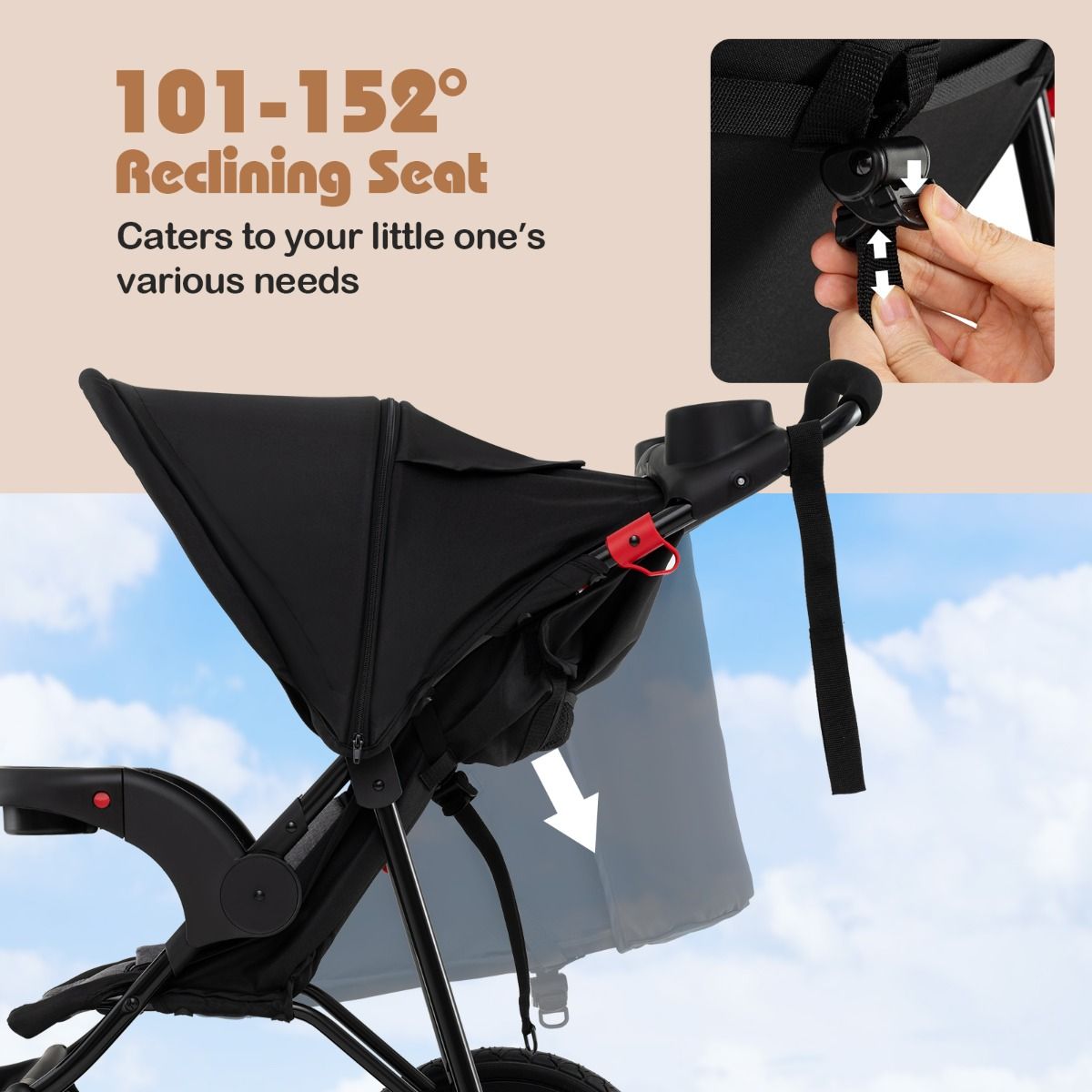 Coast Joggingbuggy - Opvouwbare kinderwagen - Verstelbare zonnekap - Kantelbare zitting - Zwart