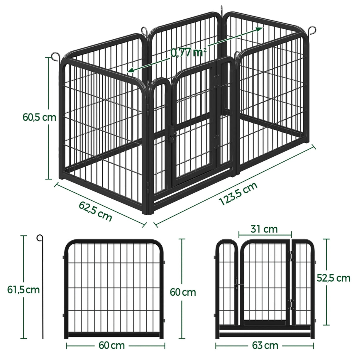Yaheetech Opvouwbare Hondenren & Puppyren 6-Delig Met Deur En Grondpennen 60,5 cm Hoog – Zwart – Metaal