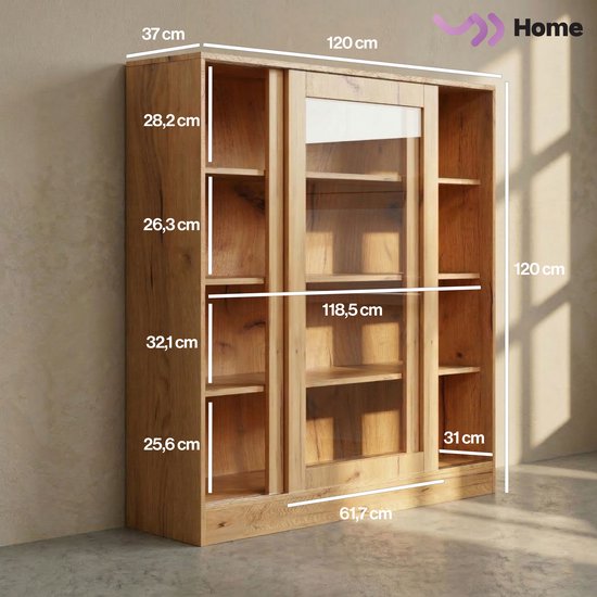 VDD Home - Vitrinekast met glas - Buffetkast - 120 x 120 x 37 - Hout