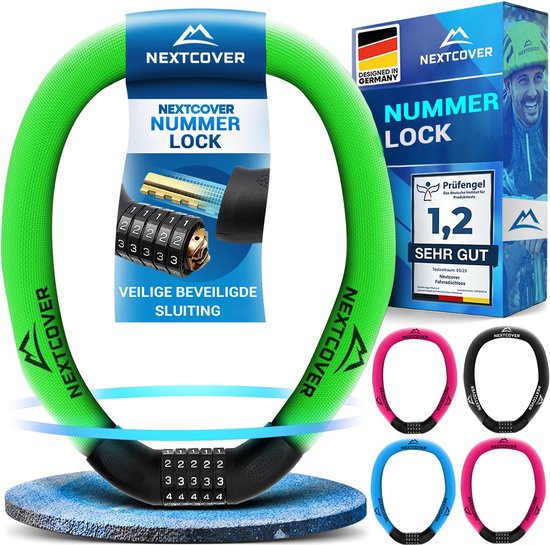 NEXTCOVER® Cijferslot Fietsslot - Het origineel - [SAFESECURE] Hoge veiligheid - Fietssloten met 5-cijferige cijfercode, cijferslot fiets staal - Fietsslot perfect voor e-bike - Kettingslot Groente