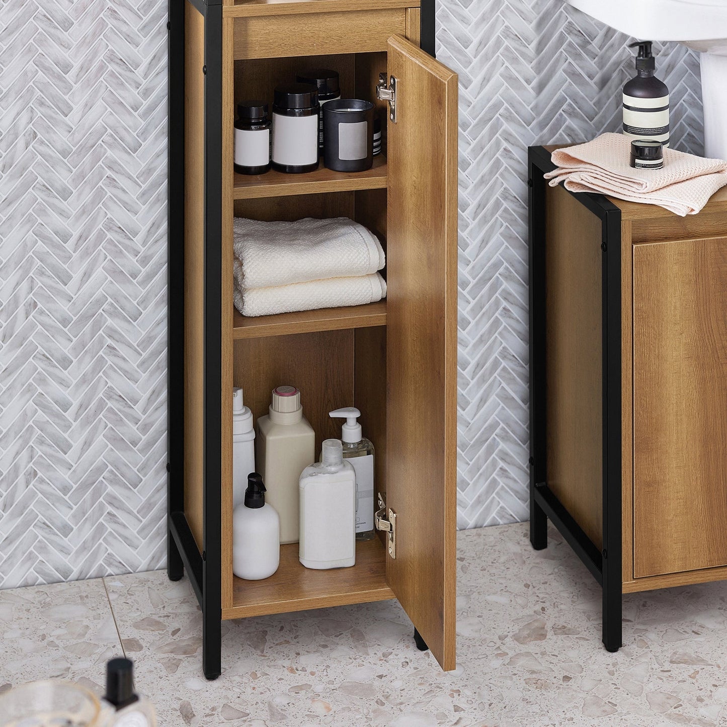 SoBuy Badkamer Kolomkast - 30 x 28 x 168 cm - Houtkleurig