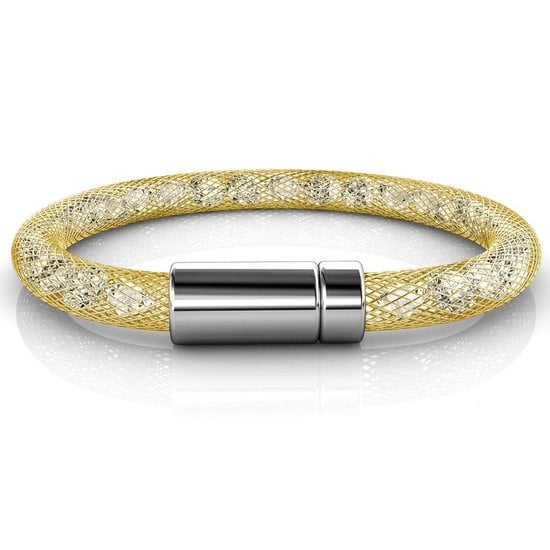 Yolora Dames Mesh Armband - Kalpa Camaka Kristallen - Goudkleurig - Vrouwen Armband Goud - Sieraden - Luxe Giftbox - Geschenkdoos - Cadeau doos - Exclusieve Geschenkverpakking - Mooie Cadeauverpakking - Moederdag Cadeautje