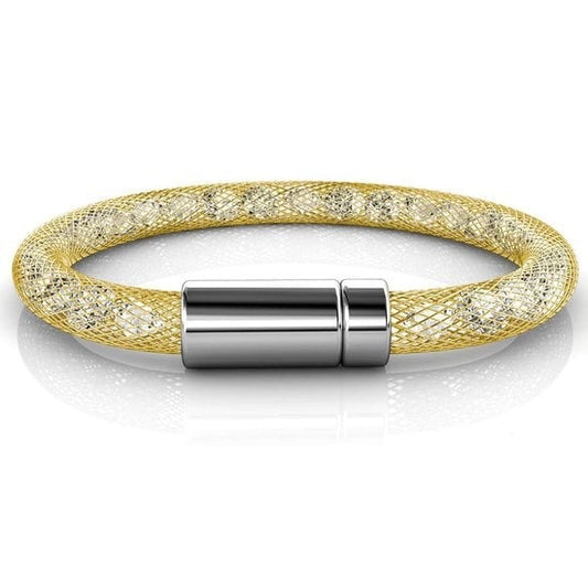 Yolora Dames Mesh Armband - Kalpa Camaka Kristallen - Goudkleurig - Vrouwen Armband Goud - Sieraden - Luxe Giftbox - Geschenkdoos - Cadeau doos - Exclusieve Geschenkverpakking - Mooie Cadeauverpakking - Moederdag Cadeautje