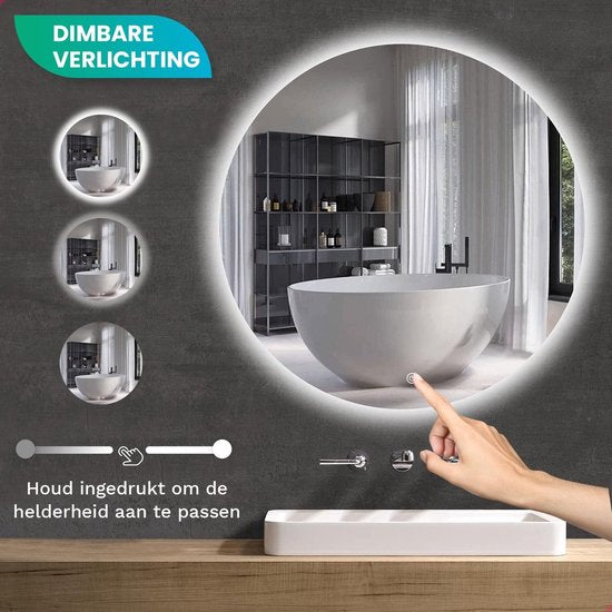 Mirlux Badkamerspiegel – Rond 60 cm – LED Verlichting & Verwarming – Anti-Condens Douchespiegel – Frameloos