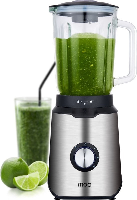 MOA - Krachtige blender - Met glazen kan - 1,5 liter - 1000 watt - TB61 - Roestvrij staal