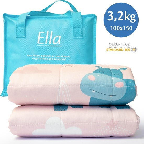 EL-Life Verzwaringsdeken Kind 3,2kg - 100 x 150cm - Zwaartedeken - Weighted Blanket - Verzwaarde Deken - OEKO-TEX Katoen - Nijlpaard