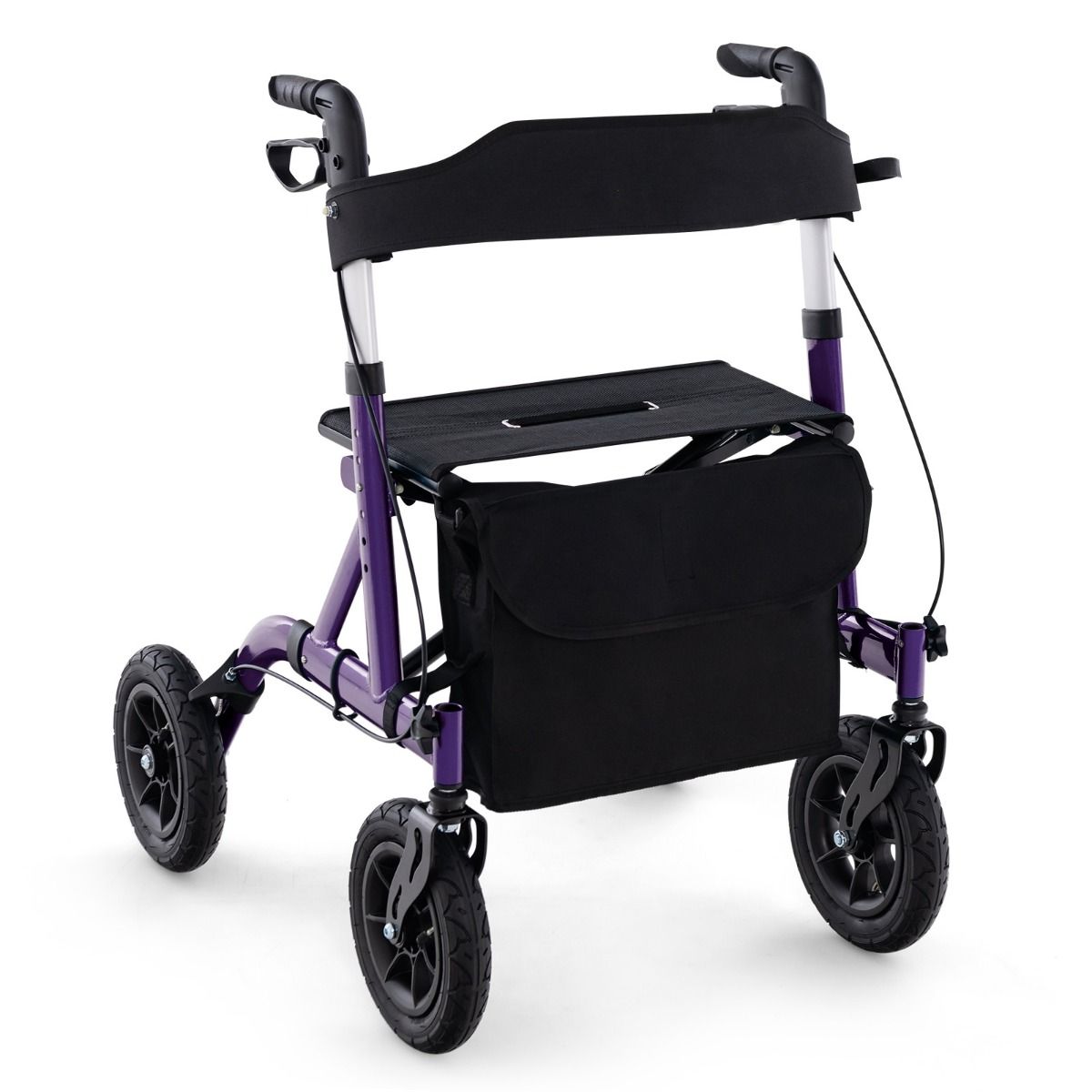 Coast Opvouwbare Rollator met Zitting - 2-in-1 Rolstoel en Loophulp - 6-voudig in hoogte verstelbaar - paars