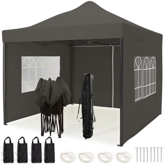 LifeGoods Partytent - 3x3 m - Antraciet - Easy Up Paviljoen met Zijwanden - Draagtas