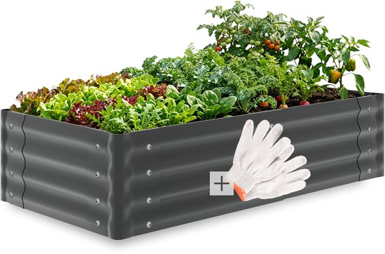 tectake® Verhoogde Plantenbak - 120 x 60 x 30 cm - 200 L - Plantenbakken voor Buiten - Kweekbak - Moestuinbak - Verzinkt Staal - Open Bodem - Kruidentuin - Tuinbak - Ergonomisch