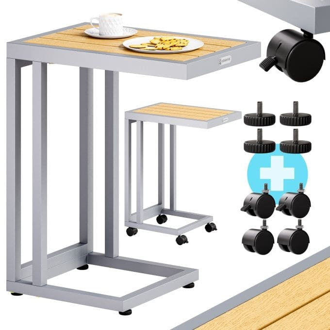 Casaria Bijzettafel - Vierkant Verrijdbaar 50x40x66cm - Zilver Crème
