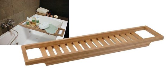 Excellent Houseware Badrek van bamboe hout - 64 x 15 cm - voor spullen - badplank - bruin