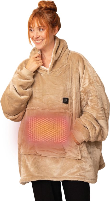 Seranova Verwarmde Hoodie Deken - Elektrische Snuggle Hoodie - Fleece Deken met mouwen - Unisex Verwarmde Trui - Zacht & Warm - Beige