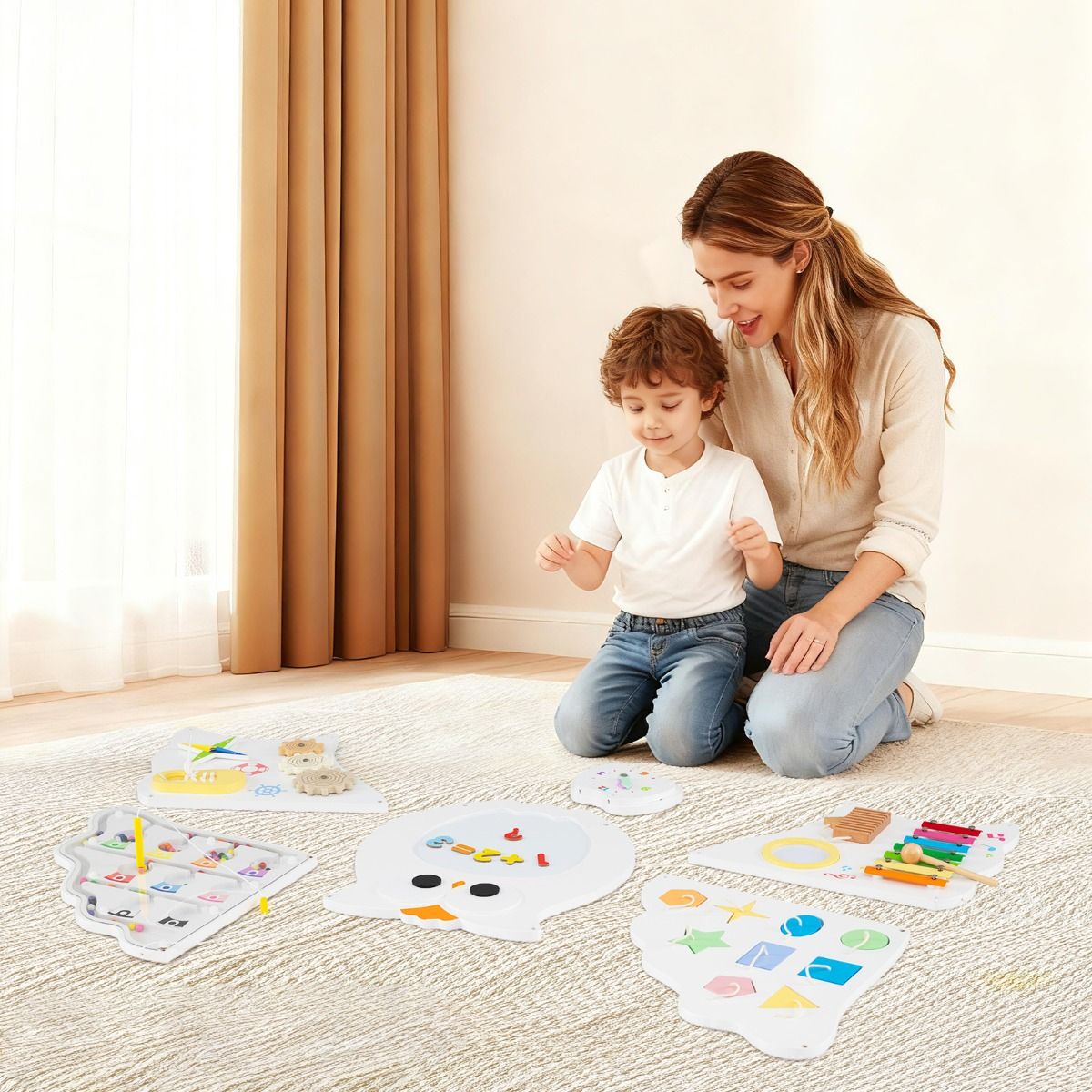 Coast Wandactiviteitenbord Uil - 11-in-1 educatief activiteitenbord - Montessori speelgoed - wit