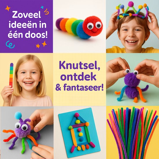 Vaive Knutselset 905-delig – Knutselen Meisjes & Jongens - Kralen, Veren, Pompons & Wiebeloogjes - Knutselkoffer - Knutselspullen - Knutselpakketten