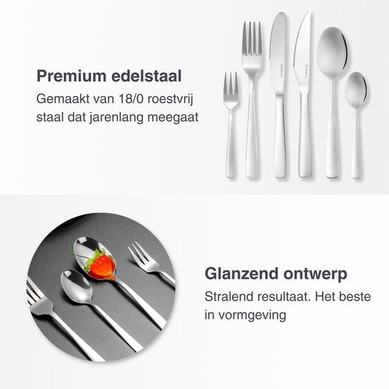 Deleca 6 Persoons Bestekset Essential (36-delig) - Lepels, Messen, Vorken, Steakmessen & Gebaksvorkjes - Vaatwasserbestendig Bestek - Glanzend Zilver / Edelstaal