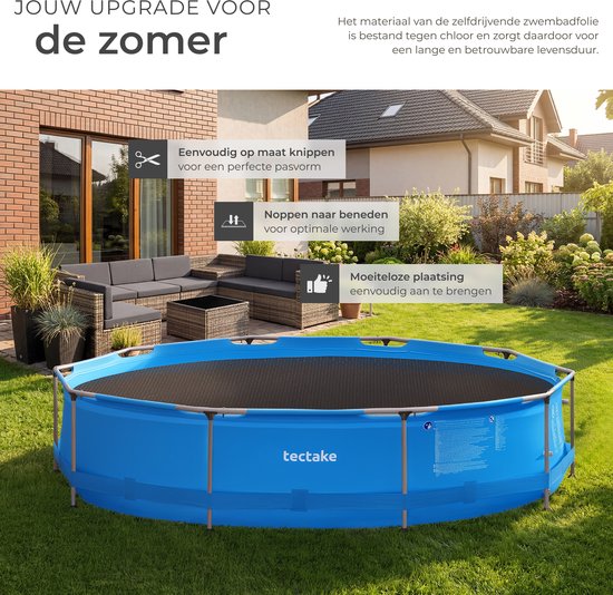 tectake® Zwembad Afdekzeil - Rond Ø 381 cm - Noppenfolie - Zwembadafdekking - Zonnefolie - Warmtefolie - Zwembadverwarming - Zelfdrijvend - Op maat te snijden - Zwart