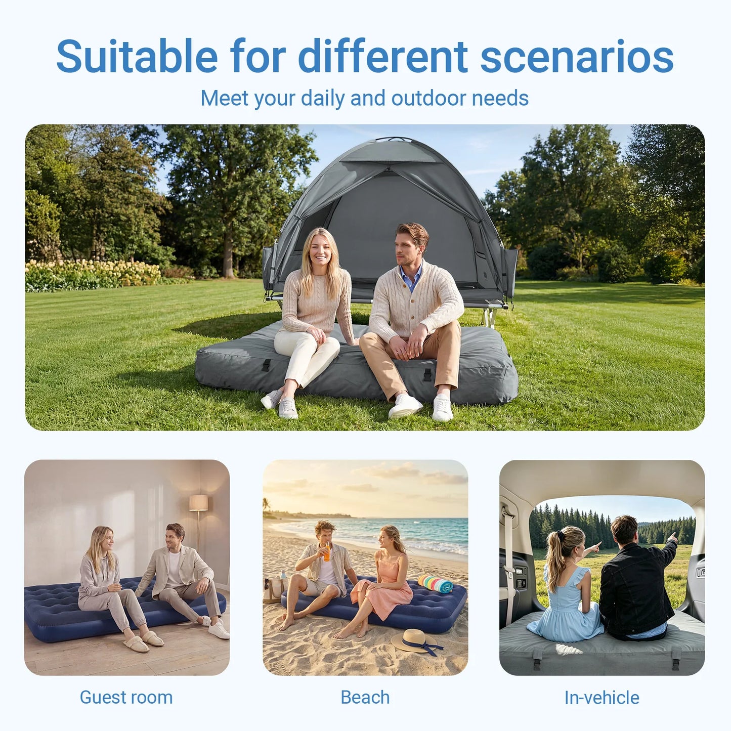 SoBuy OGS32-II-L-HG-P01 Opblaasbaar 2-Persoons Campingmatras Grijs – Met Kussens, Hoeslaken en Pomp 191×137 cm