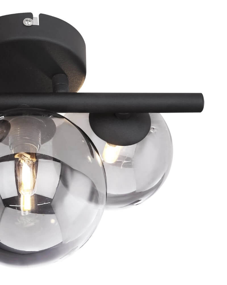 Globo Plafondlamp Riha - Zwart met Smoke Glas - 20,8 x 28,3 cm