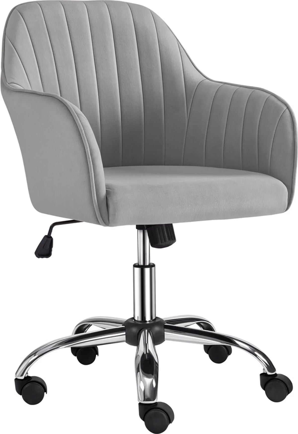 Yaheetech Bureaustoel Ergonomisch – Voorzien Van Luxe Fluwelen Bekleding En In Hoogte Verstelbare Gaslift En 360° Draaibare Nylon Wielen – Voor Kantoor En Studeerkamer – Lichtgrijs Metaal – 60 x 61 x 83-92,5 cm