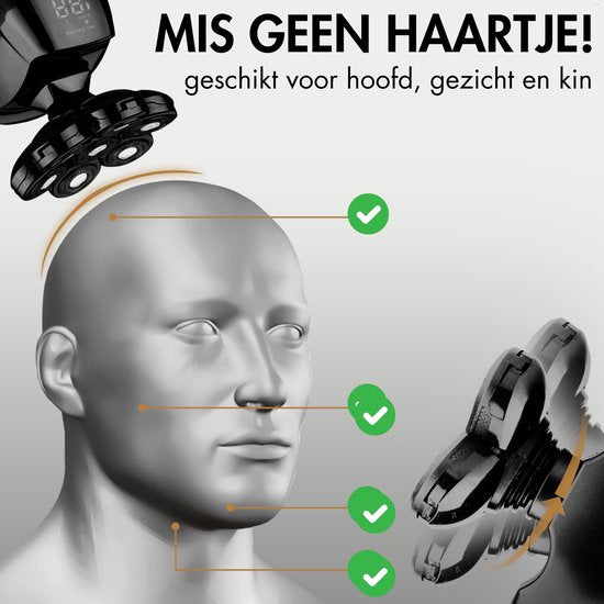 6-in-1 Scheerapparaat Mannen + Extra Scheerkop – Trimmer - Tondeuse - Sansbeauté® Skull Sharp PRO - Nat & Droog - Face en Head Shaver – Hoofd Kaal Scheren - Draadloos Opladen - Opzetstukken
