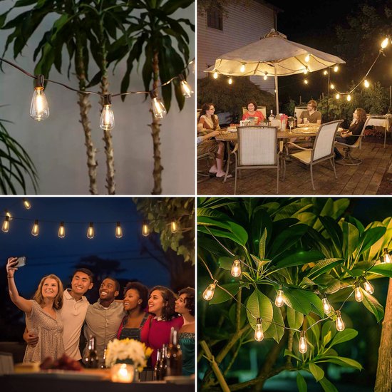 Partizzle 15m LED Lichtsnoer Edison - 25 Lampjes Slinger - Waterdicht Kerst Lichtslinger voor Buiten Terras en Camping - Kerstverlichting / Tuinverlichting - 2700k / Warm Wit