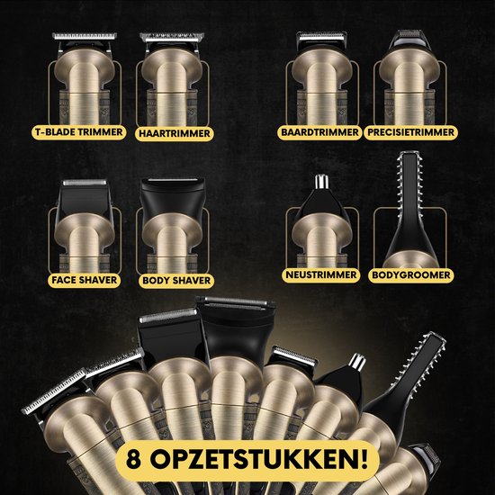 8-in-1 Baardtrimmer Mannen + Travel Bag - Trimmer voor Baard en Lichaam - Incl. 8 opzetstukken - Bodygroomer Mannen - Bodytrimmer Heren - Haar trimmer - Tondeuse - 0.5-15MM - Neus en Oor - Trimapparaat - Baard Machine - Multigroomer