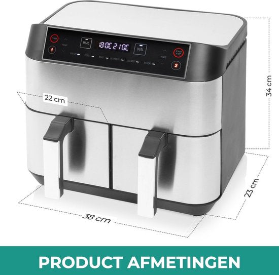 Niceey Dubbele Airfryer XXL - Twee Kookvakken - Dubbele Airfryer - 8.0 Liter - 2460 Watt - Hetelucht friteuse - Incl. Kookboek - Zilver