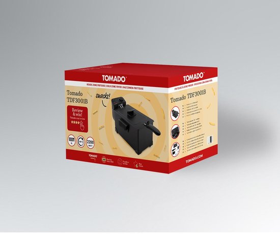 Tomado TDF3001B - Frituurpan - 3 liter inhoud - 2200 Watt - Koude zone - Zwart