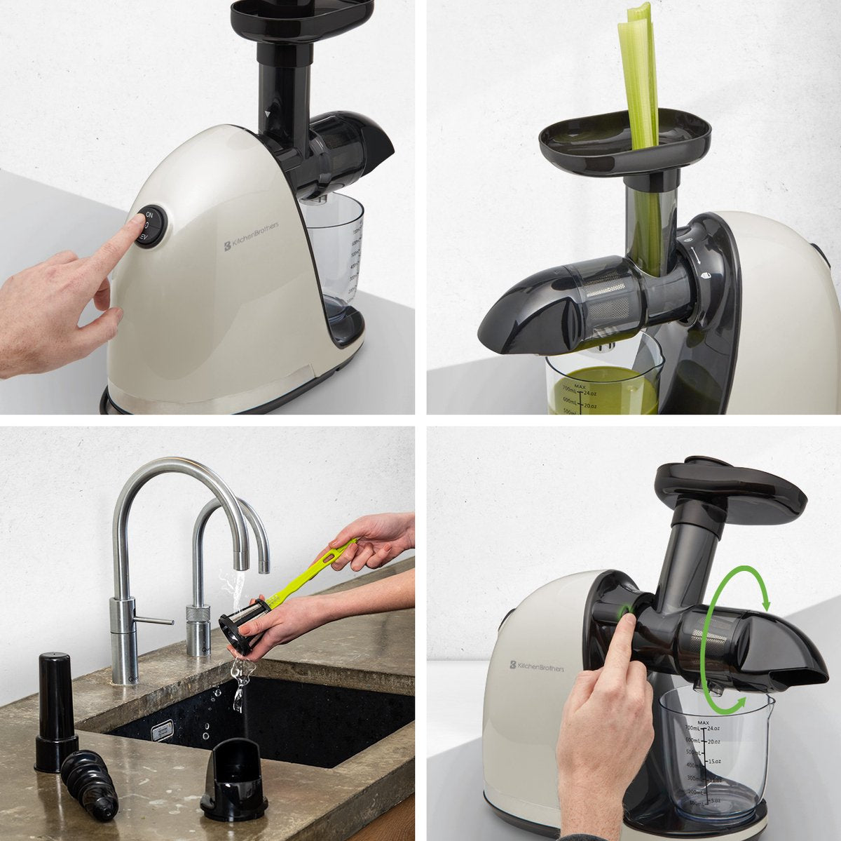 KitchenBrothers Slowjuicer met Pulpreservoir - 700ml - Champagne
