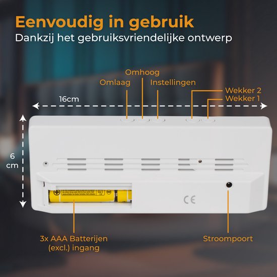 Nuvance - Digitale Wekker - Digitale Klok - Wekkers voor Kinderen & Volwassenen - Reiswekker - Slaapkamer - Led Wekkers Digitaal - Alarmklok - Wit