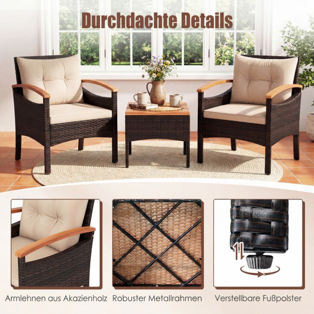 Coast 3-delige Rotan Tuinset – Stoelen 60,5 x 60 x 73 cm – Bruin