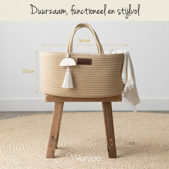 Yunioo Luiertas en Commodemandje │ Luiermand voor Babykameraccessoires │ Luier Organizer │ Opbergmand kinderkamer │ Kraamcadeau babyshower │Speelgoedmand │ Crème