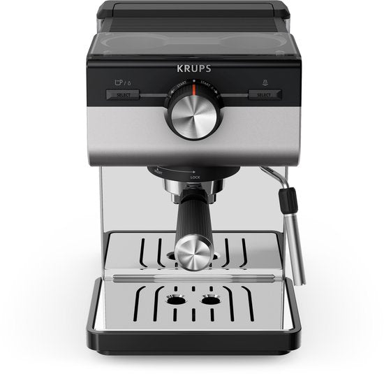 Krups Authentic XP384E10 Pistonmachine - Espressomachine - 15 Bar - Thermoblock-systeem - RVS - Inclusief Stoompijpje - Geschikt voor Gemalen Koffie & ESE Pads