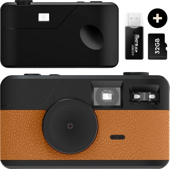 K&L Digitale Camera - Schermvrij - Oplaadbaar - 16.000 Foto's - Fotocamera - Vintage - Inclusief 32GB - Duurzaam - Bruin