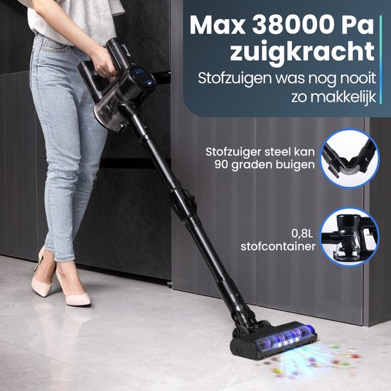 Steelstofzuiger G100 - 350W - Steelstofzuiger Draadloos - Stofzuiger Zonder Zak - 7-delige set met Buigbare Steel - 35kPa - Kruimeldief - Zwart - Saaf