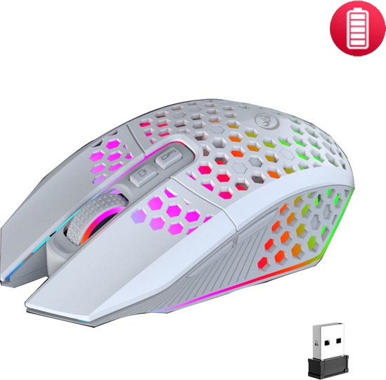 HXSJ T500 - Draadloze Gaming Muis - Ultra licht - RGB Verlichting - Licht wit