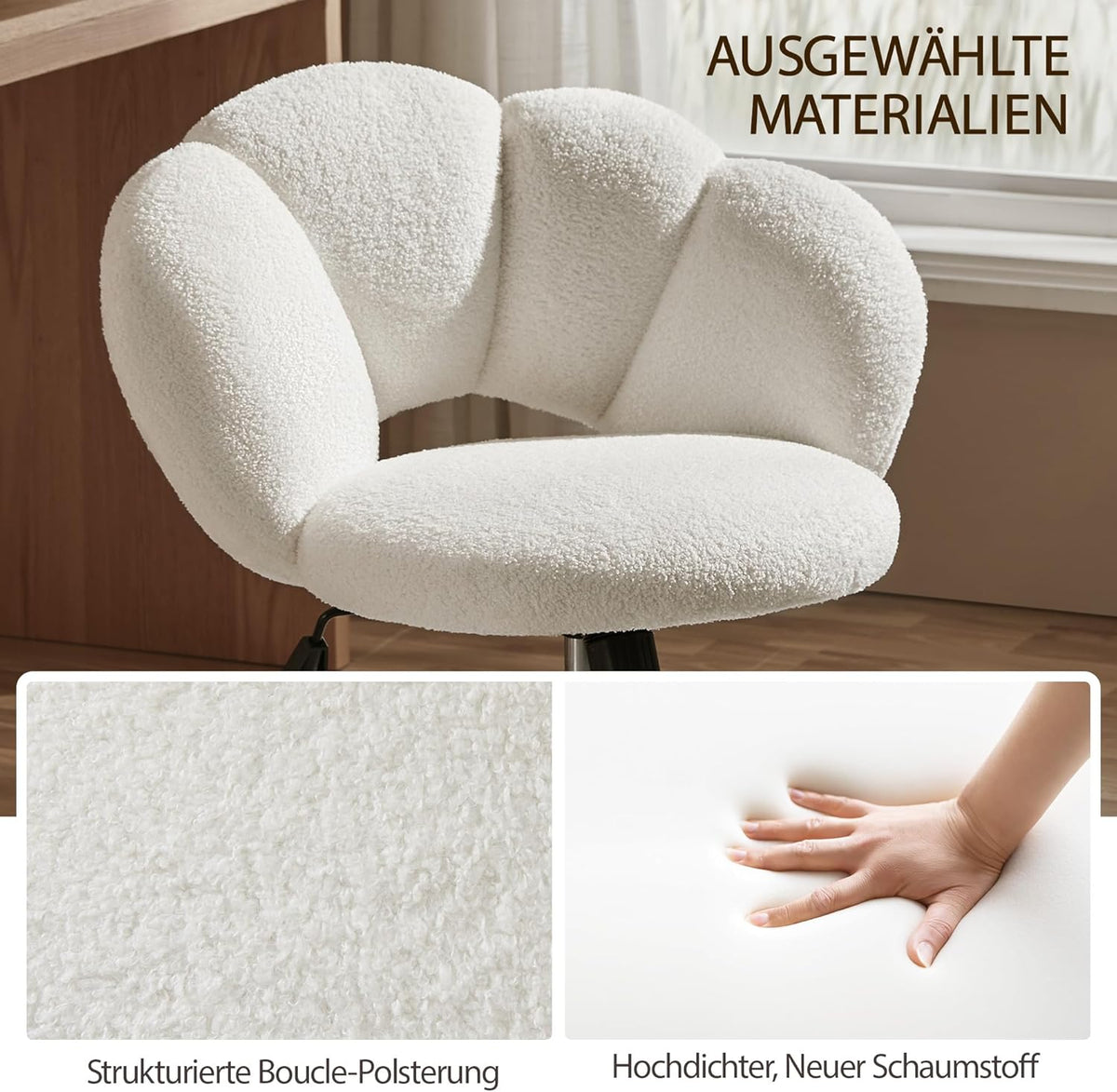 Yaheetech Verstelbare Bureaustoel - Wolkvormig - Tot 136 kg - 70 x 60 x 72-82 cm - Wit