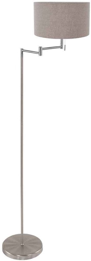 Vloerlamp Bella 3879ST in staalkleur met grijze velours kap, uitklapbaar, van metaal en textiel, hoogte 154 cm, diameter kap 30 cm - Mexlite