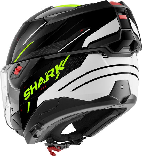 SHARK Oxo Rydger Zwart Wit Yellow KWY Systeemhelm - Maat L - Helm