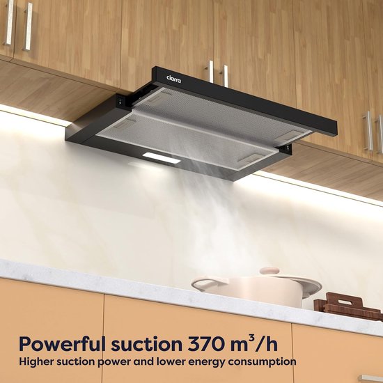 CIARRA CBCB6906D - Vlakscherm Afzuigkap - 60cm Zwart – Inclusief set koolstoffilters - 370m3 – Energieklasse A++