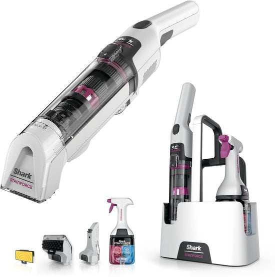 Shark StainForce Draadloze Handzame Vlekkenverwijderaar met draagcaddy, spleetopzetstuk en krachtige spray voor vloerbedekking, vloerkleden, bekleding van meubels en autobekleding - HX100EUT